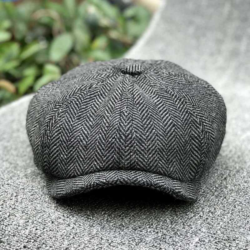 Boinas 2023 Novo Hat listrado de octógono unissex Spring outono de lã Soft Newsboy Hat British vintage Duck Tongue boina pintores de moda Hat D24417