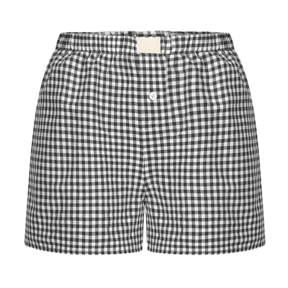 2024 Summer New Women's Casual Comfortable High Waist Loose Wide Leg Checkered Shorts F41714