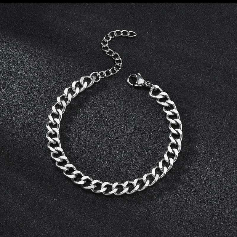 Bangle hoogwaardige roestvrijstalen armbanden voor mannen lege kleur punk Curb Cuban Link Chain armbanden op de hand sieraden geschenken trendl240417