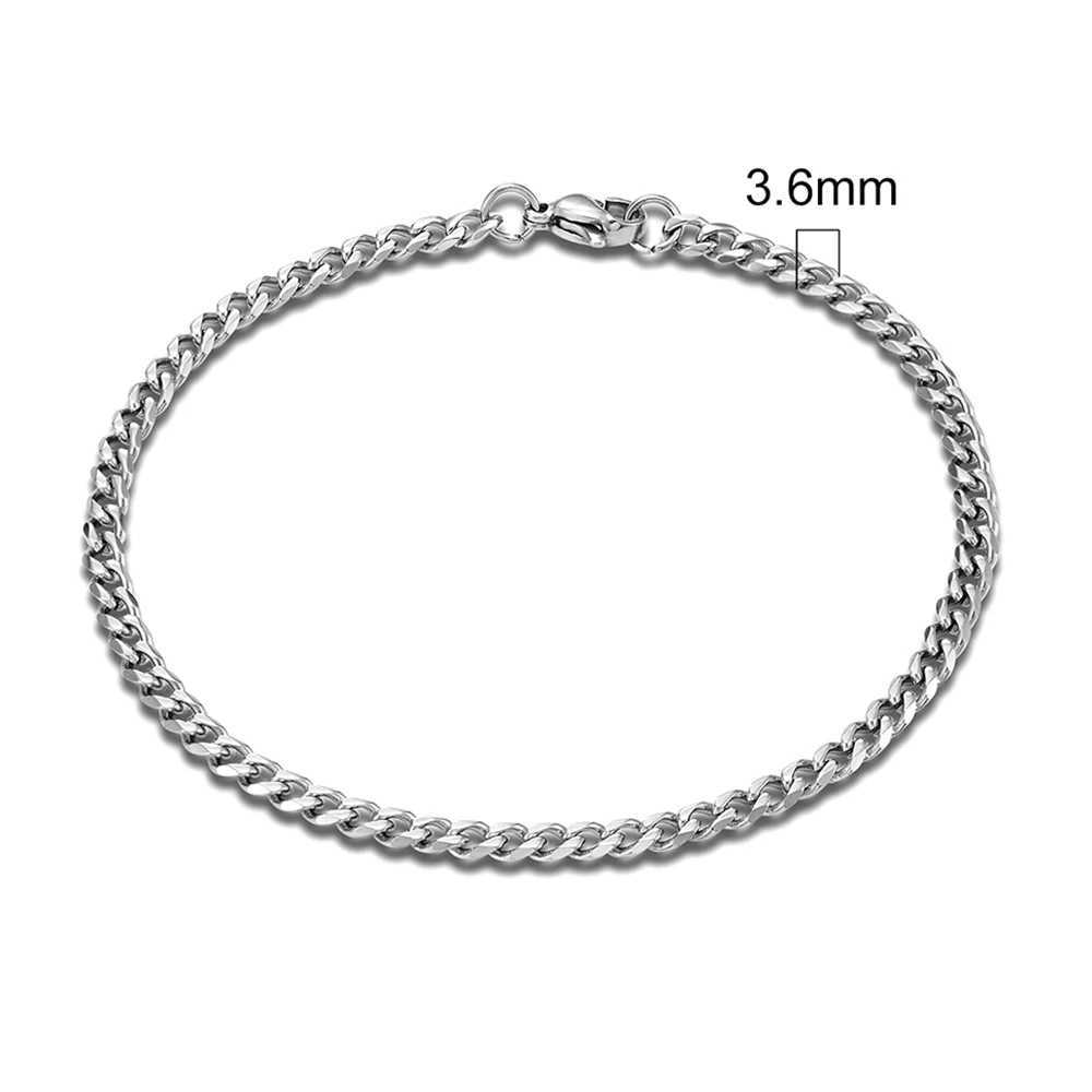 Bangle Mkendn 3-11mm Locomotive Men Punk Rock Rock Aço inoxidável Curb Chain Link Chain Silver Color Bracelet for Women Biker Jewelryl240417