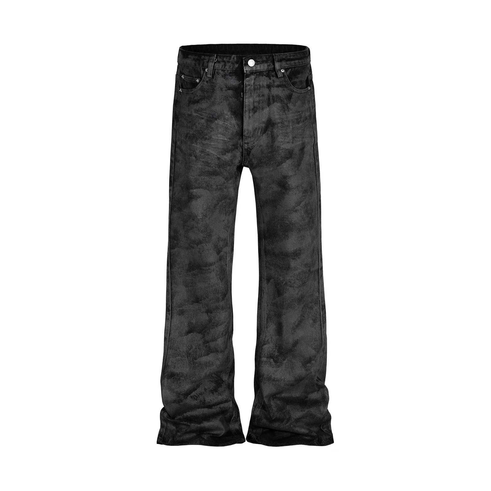 Men's Jeans High Street Hand Brushed Glue Sparkling Baggy Flare for Men Y2k Pantalones Hombre Leather Pants Oversized Denim Trousers d240417