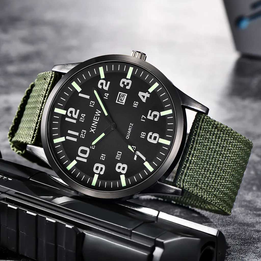 Bilek saatleri yuvarlak kadran naylon kayış grubu erkek erkek askeri ordu tarihi kuvars bilek saat hediyesi relogio maskulino reloj hombre d240417