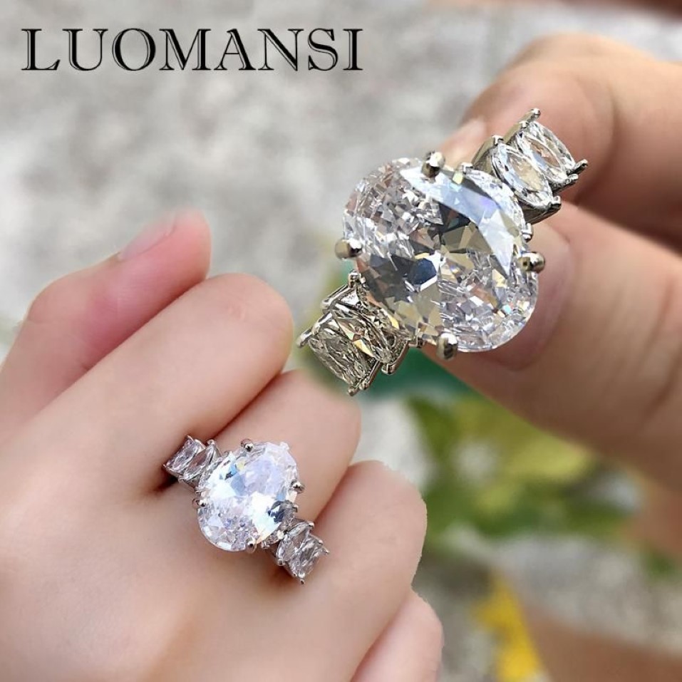 Anelli di gioielli in argento Luomansi S925 ANELLO DI INGEGGIAMENTO DI LUNGO DI LUSSO OVALIO SUPER FASH DONNE CRUSTER158R