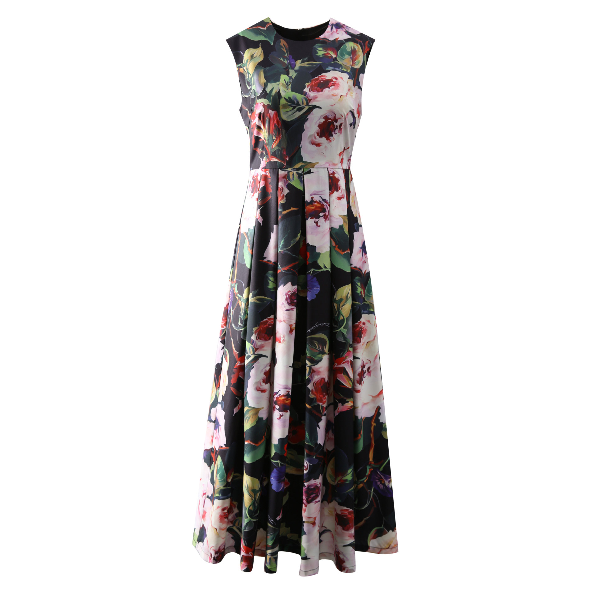 Vestidos de pasarela de verano para mujeres Diseñador de impresión floral Floral MANEVELESS MIDI Vestido O Neck Vintage Casual Aline Vestidos Fiesta de fiesta Rata de vacaciones Femmes Negro