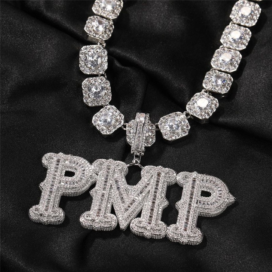 A-Z aangepaste naam GOUD Geplaatste CZ Diamond Iced Out Cursive Letter Initiële ketting voor vrouwen Men Hip Hop ketting met 24inch touw CH216O