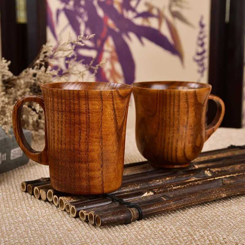 SF2A Tagne in legno Big Belly tazza di tazza con maniglia fatta naturale naturale tè da tè da tè latte tazza di acqua giapponese cucina bar 240417