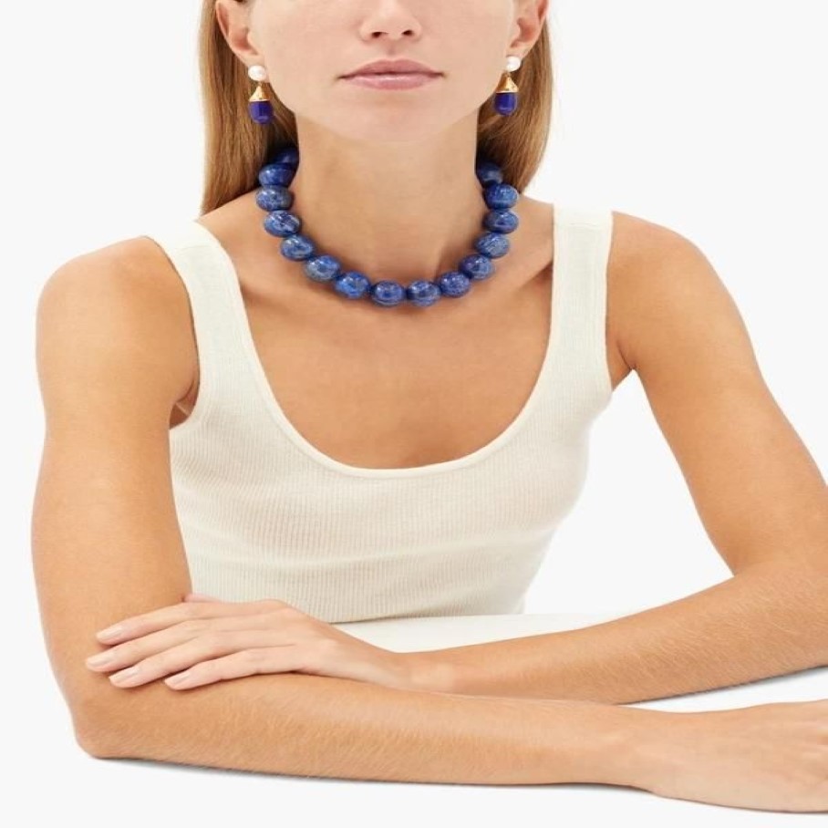 Chokers mavi sophie buhai perriand doğal taş lapis-lazuli boncuklar 18k altın-vemeil choker manyetik toka kadın ifadesi Jewelryc251u