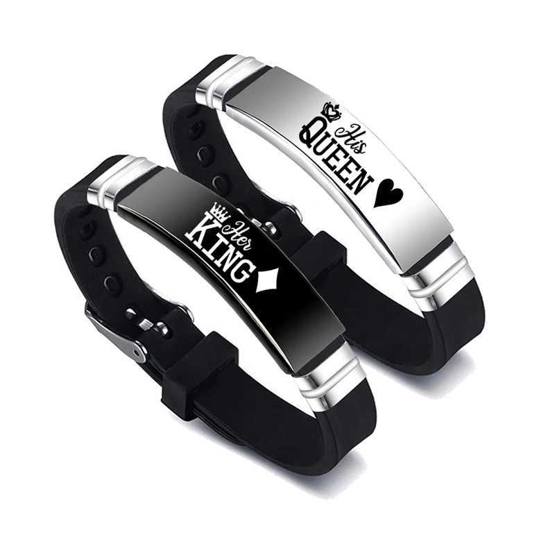 Bracele / Set son reine Bracelet King Couple Bracelet en acier inoxydable Silicone Silicone Bangle Saint Valentin Giftl240417