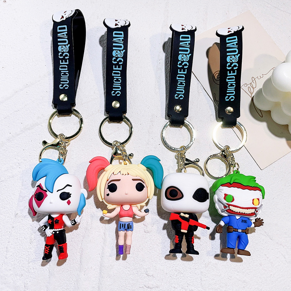 Keychains Men Accessoires Designer Sonneurs de clés pour femmes Superhero Keychain Médite Clown Kewchain Suicide Squad Harley Quinn Action Figure Pendeur