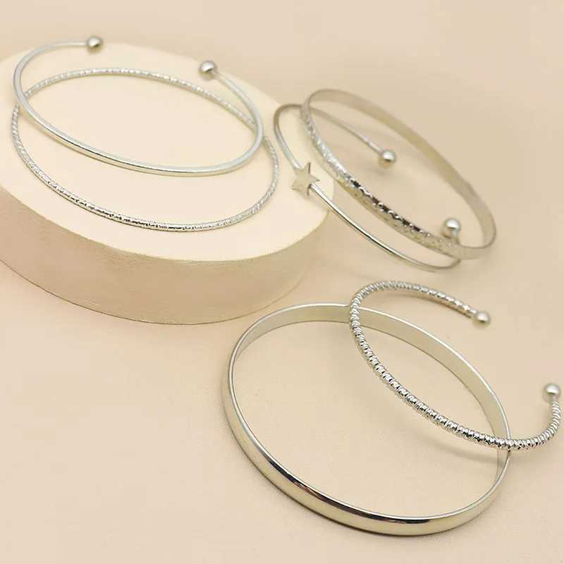 Bangle Star Bangles Bracelets for Women Simple Multilayer Geometric Opening Bangle Cuff Bracelet Punk Jewelry Set AccessoriesL240417
