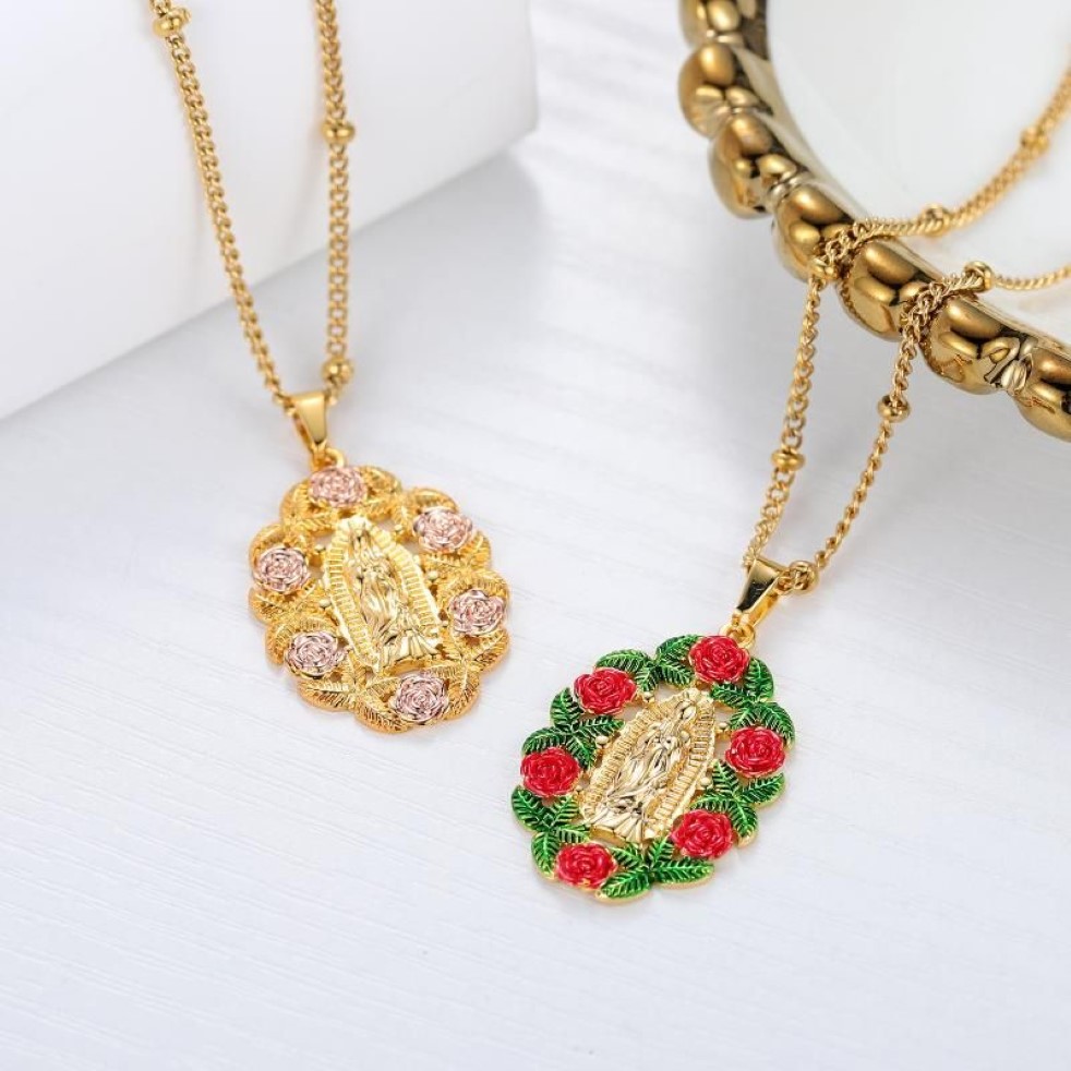 Colliers pendants Collier Guadalupe pour femmes Vierge Marie Jewelry Personnalisation Roses Gold Gold Metal Flower Gift Frien2980