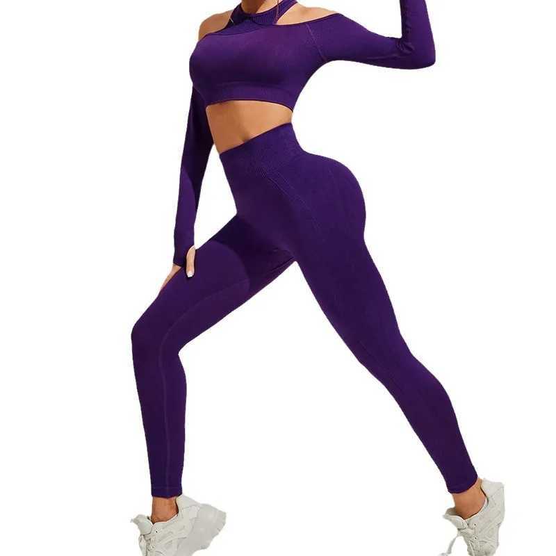 Damen -Trailsuits Wash Sportset für Frauen nahtloser Yoga -Anzug Langarm Fitness Top mit Butt Lift Scrunch Workout Leggings Fitnessstudio Wearl2403