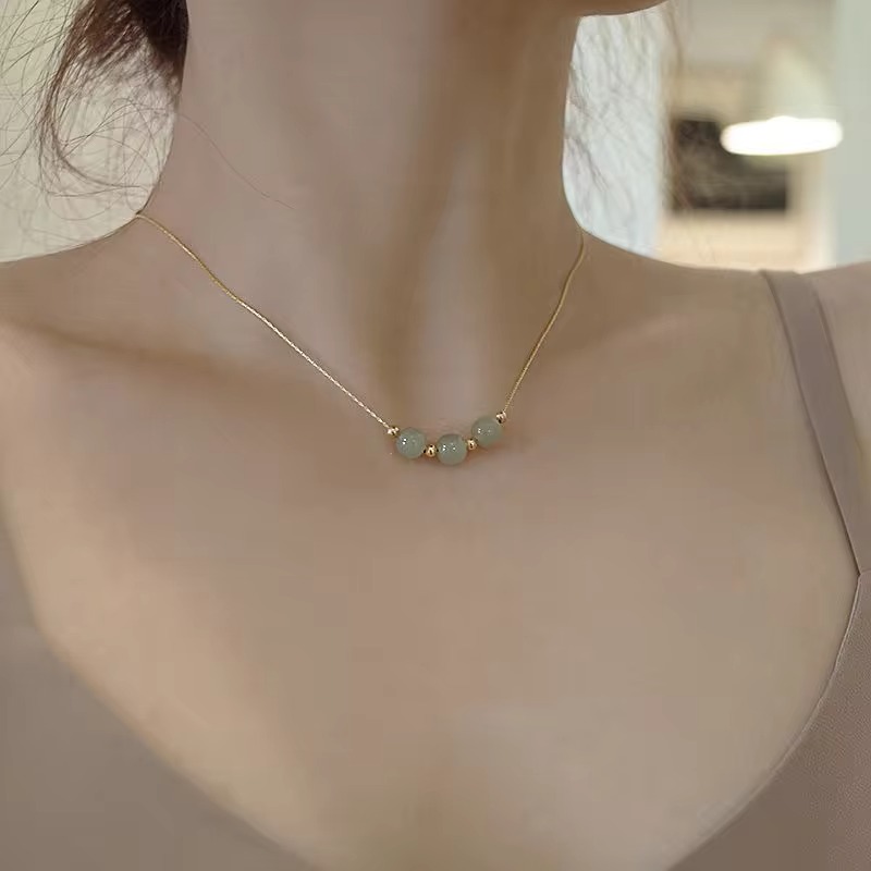 925 Sterling Silber Halskette Frauen Schmuck18K Gold plattiert Halshaut Blume Jade Halskette