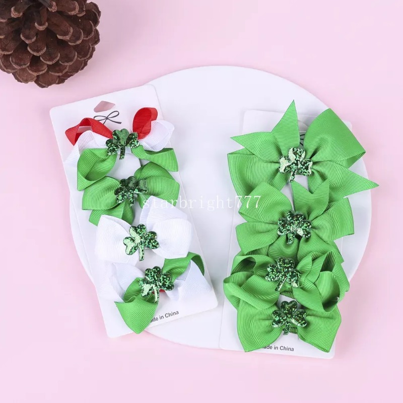 Baby Girls Barrettes Hairpins St. Patrick Day Clips de cheveux Bowkknot Barrette Irish Festival épingles à cheveux floraux avec Clip de dents en métal Accessoires Boutique