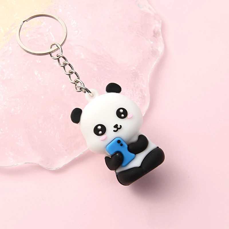 Keychains Lanyards New Cute Cartoon Couple Panda Keychain Pendant Car Bag Key Chains for Women Jewelry Gift d240417