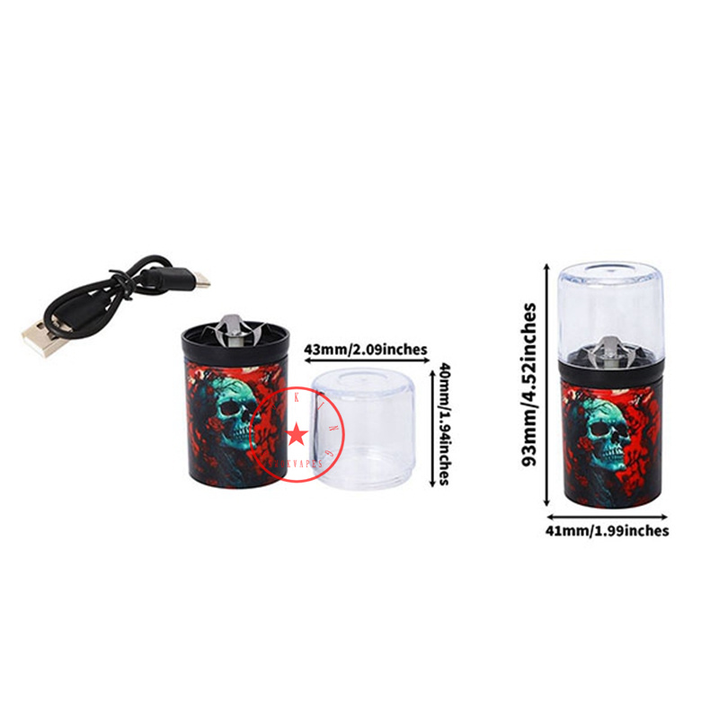 Smoking Colorful Skull Pattern Dry Herb Tobacco Grind Spice Miller USB Electric Grinder Portable Innovative Shredder Handpipes Preroll Cigarette Holder DHL