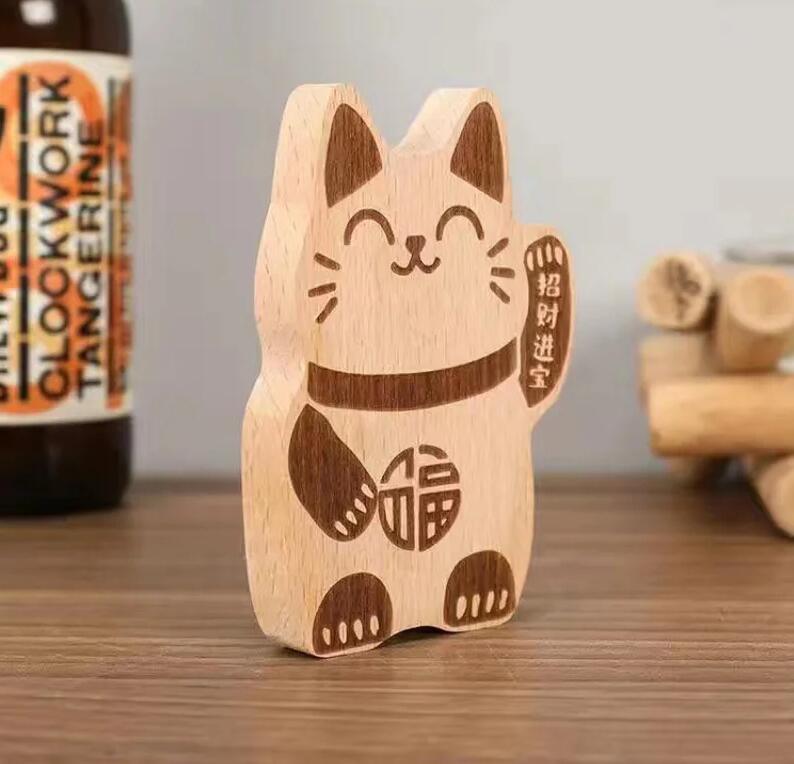 Abridor de garrafas de madeira maciça para bebidas Cerveja de sucção magnética criativa Lucky Cat Bottle abridor