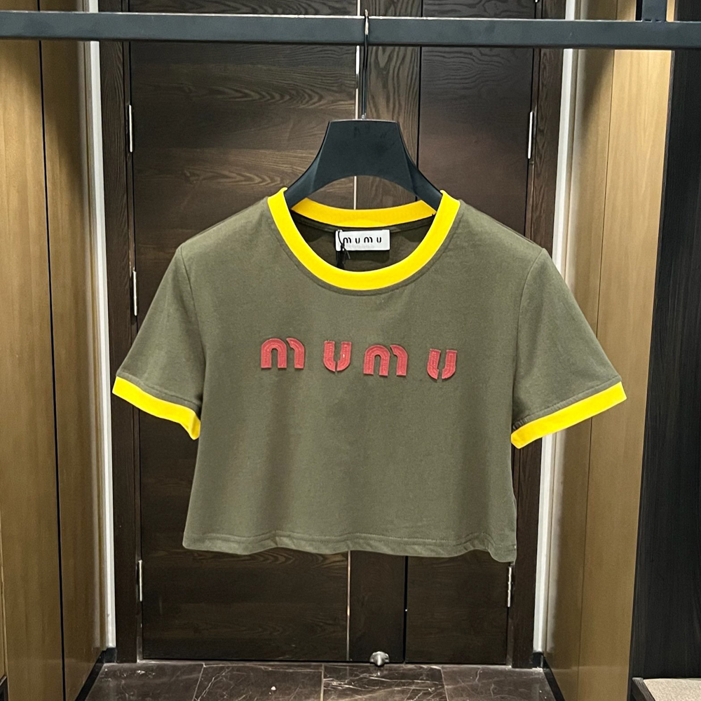 2024 Solid Mui Letter Summer T-Shirt für Frauen Kleidungsbrief Druck O-Neck Kurzarm T-Shirt Femme Loose Casual Crop Top