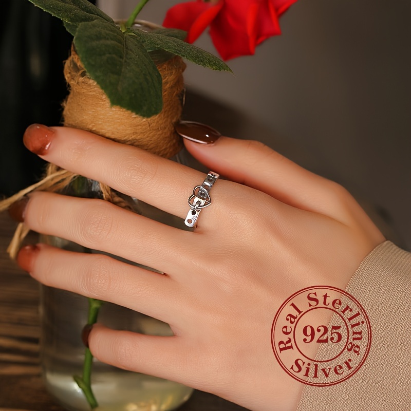 925 Sterling Silver Ring Retro Heart Belt Design