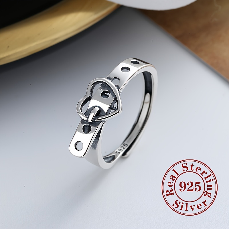 925 Sterling Silver Ring Retro Heart Belt Design