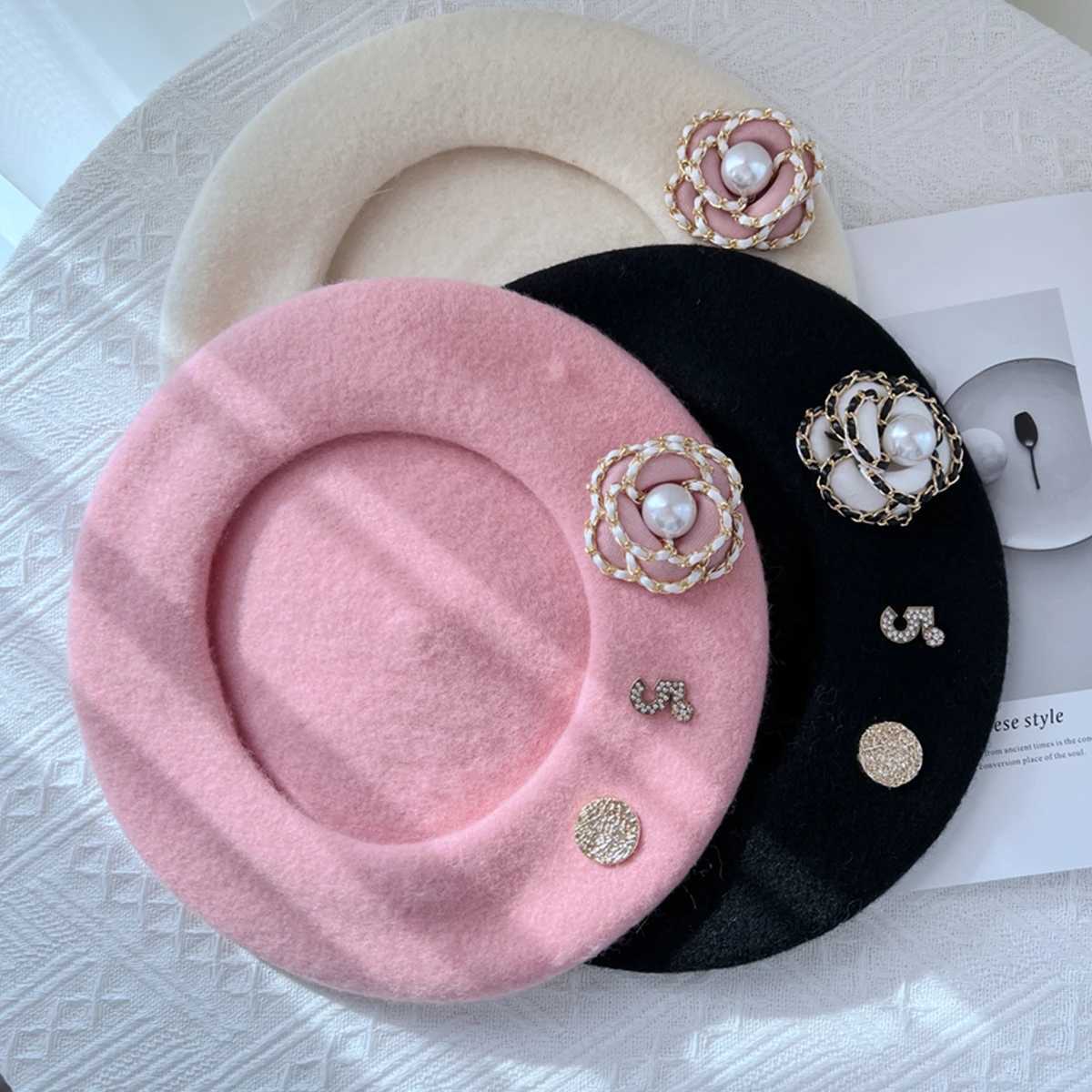 X707 Берец бренд бренд цветок шерстяная шерсть для женщин для женщин Top Hats Girl Berets Женская ежедневная ношение Gorras Para Mujer D24418