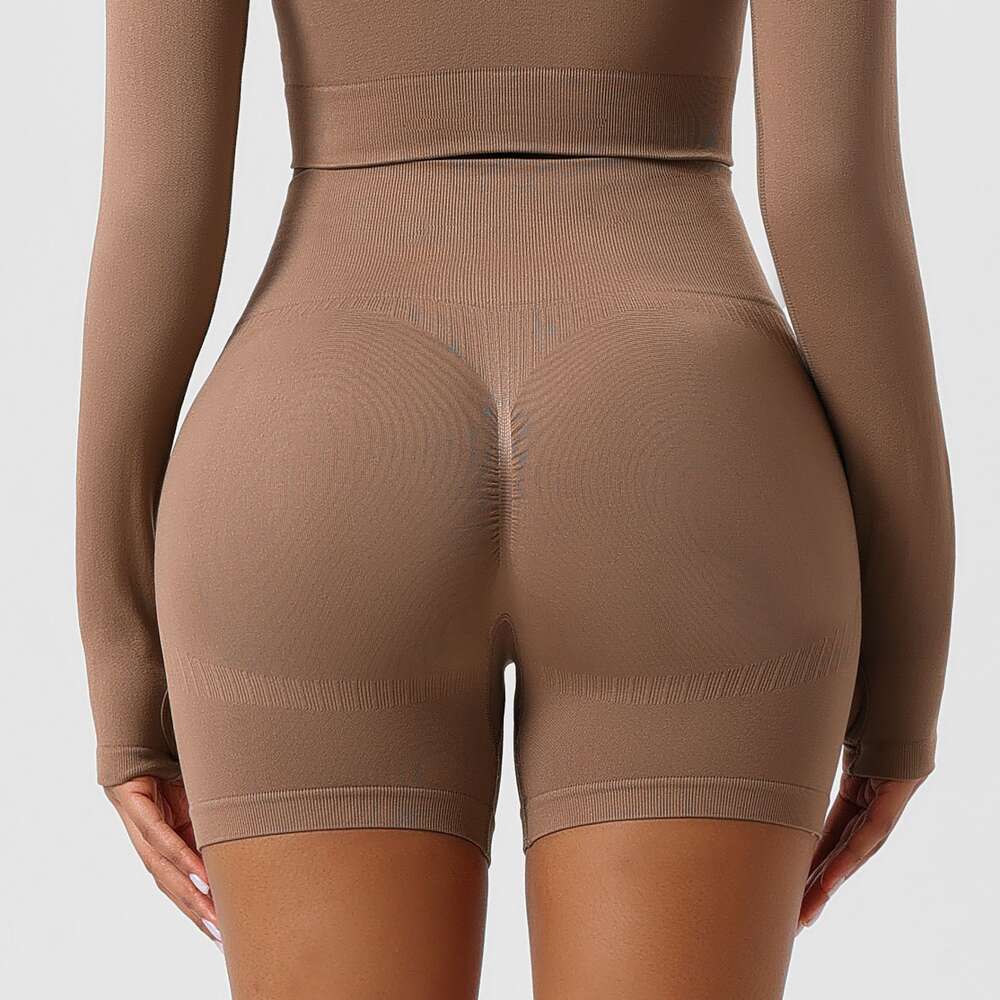 Summer Outwear Sports Bottom with No Awkwardness Thread Honey Peach Yoga Shorts Seamless High Waist Tight and Hip Lifting Pants F41820