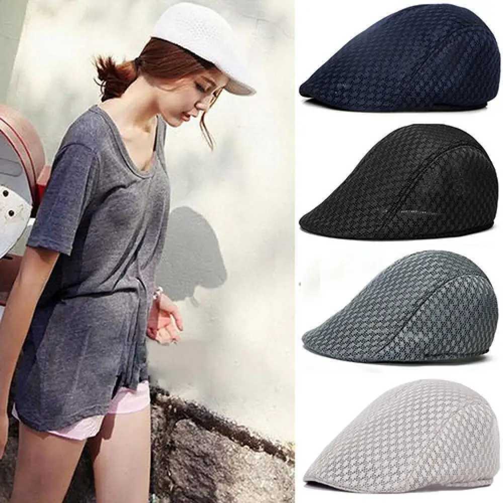 6S25 Berets Style Brytyjski Kobiety Beret Hat Men Sun Hat Golf Driving Cabbie Hat Newsboy Ivy Flat Cap Kareczka Kaczka Mesh Sun Sun Cap Visors D240418