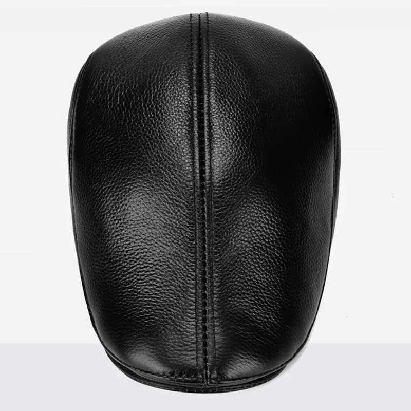 F4O1 BERETS HÄR MENS Outdoor Leather Hat Winter Berets Man Warm Ear Protection Cap 100% äkta läder Dad Hat Wholesale Leisure D24418