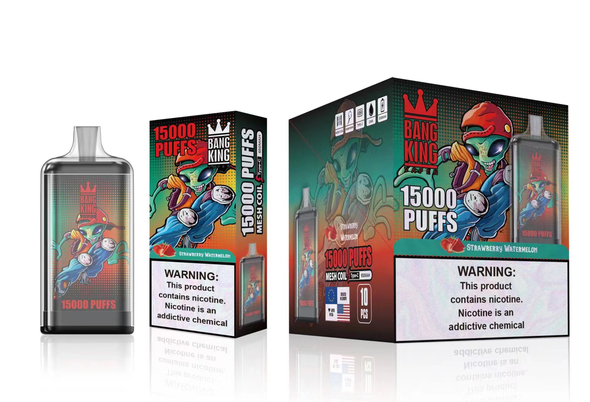 Bang King 15000 15K Puffs Vape E-cigarettes jetable Vape Electronic Device Préploié Vape Vs Puff 15000 9K 7000 9000 12K 10000 Puff 15K 18000 18K 20000 20K RAZZ BAR