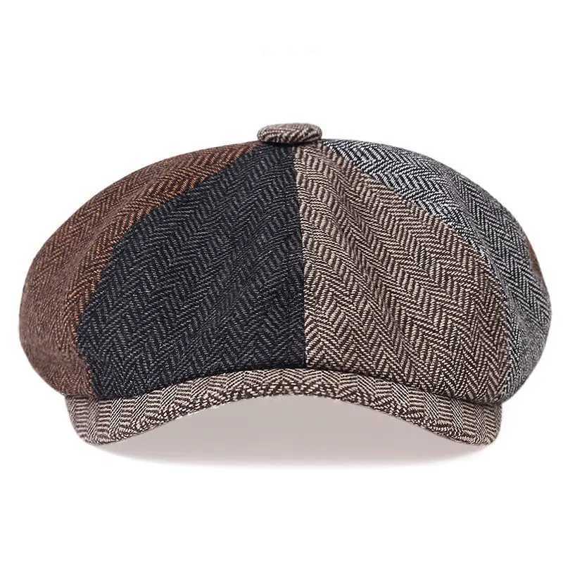 Yc0t basker sommar bomull mössor linne färgglada sömmar mens basker casual retro vilda newboy cap mens murgröna hatt mens målare åttonal hatt d24418