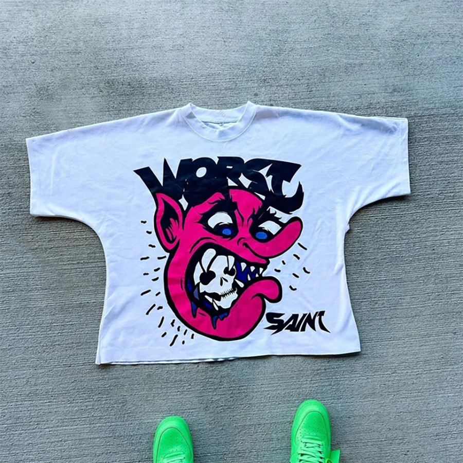 Men's T Shirts T-shirt Kdis Little Devil Graffiti Hip Hop Printed Street Short Sleeved Tshirt Men Women Summer Retro Loose Daily Round Neck