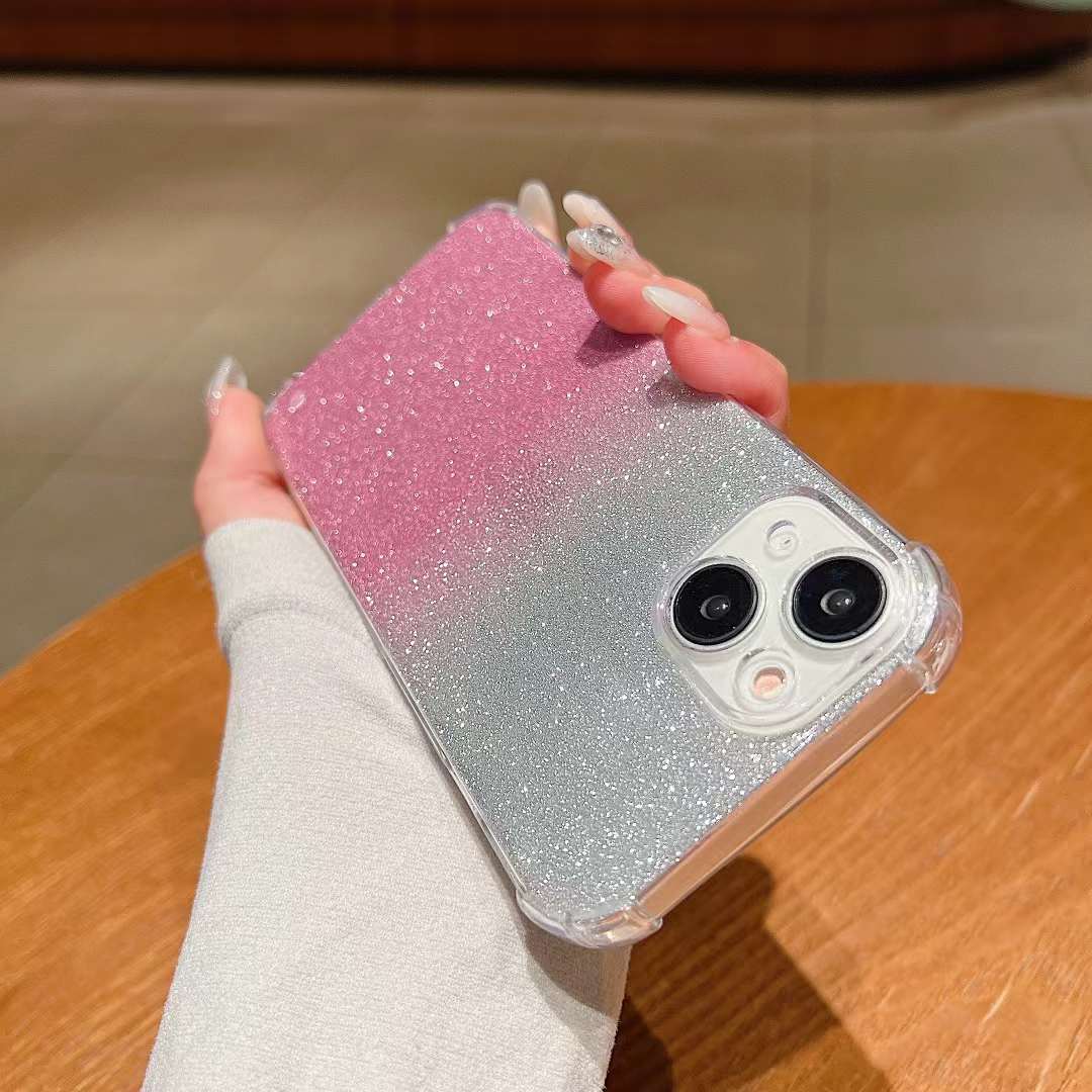 iPhone 15 Pro Max 14 Plus 용 Bling Glitter 소프트 TPU 충격 방지 케이스 13 12 11 X XS XR 8 7 6 고급 고급 구멍 4 모퉁이 스파클 휴대 전화 커버 스킨