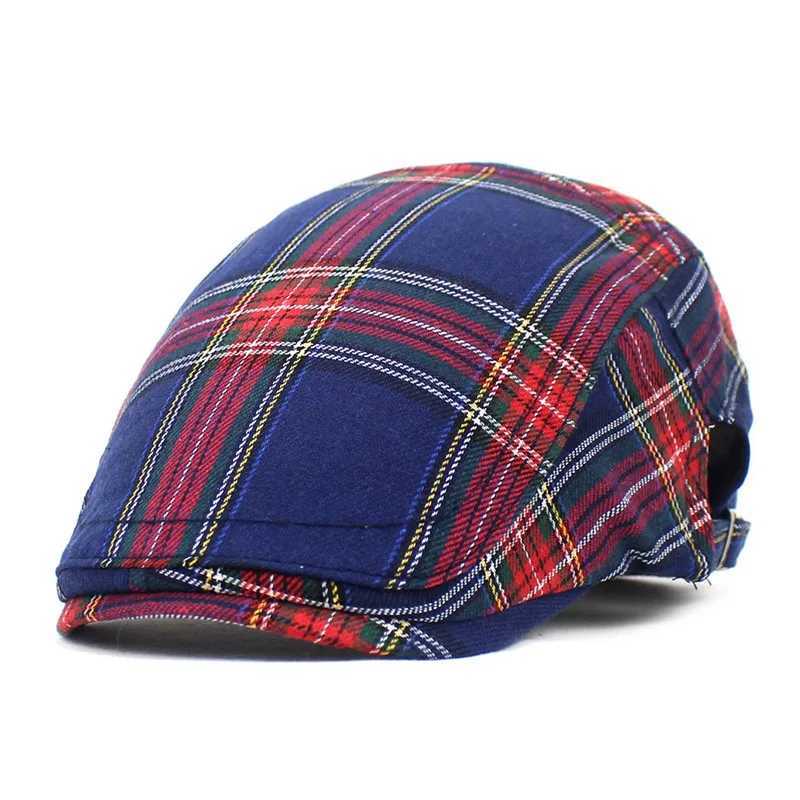 M2GK Berets 2022 Four Seasons Fashion Joker Cotton Plaid Newsboy Caps Men Flat Paped Cap Women Painter Beret Hats 04 D240418