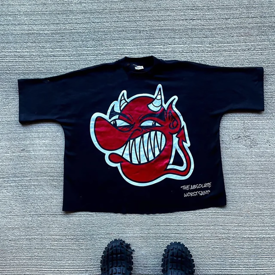 Мужская футболка для футболок kdis little devil graffiti hip hop print printed Street футболка с короткими рукавами.