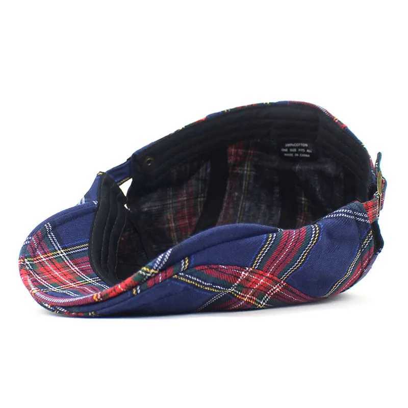 M2GK Berets 2022 Four Seasons Fashion Joker Cotton Plaid Newsboy Caps Men Flat Paped Cap Women Painter Beret Hats 04 D240418