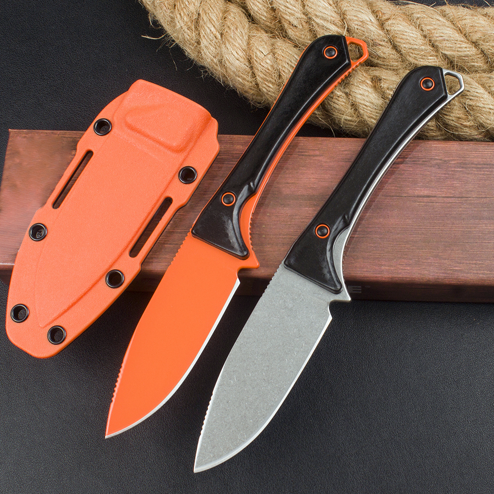 Klassiek BM 15201 Rechte mes S90V Stone Wash Drop Point Blade Volledig Tang G10 Handschakel Outdoor Camping Hiking Hiking Fixed Blade Messen met Kydex