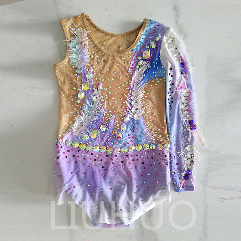 Liuhuo personalizza i colori ginnastici ritmici Leotard Girls Women Competition Artistics Gymnastics Performance Wear Crystal Purple BD1677