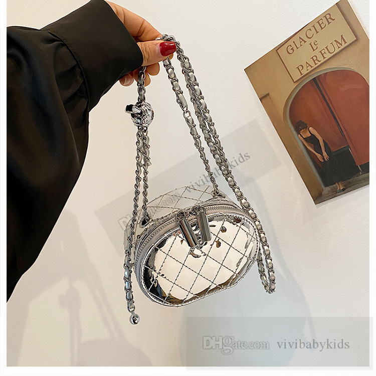 Kinder Diamantgitter Handtaschen Mädchen Metall Kette One-Shoulder Oval Box Bags Mode Kinder PU Leder Crossbody Tasche Z7758