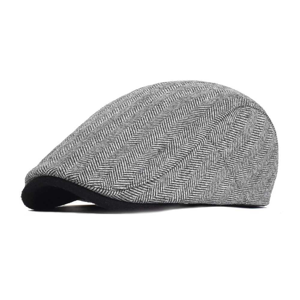 0JQA Berets Winter Dikke krantenjongen Cap Men Vintage Herringband Vrouwen Casual Stripe Berets Gatsby Flat Hat Peaked Cap Instelbare D240418