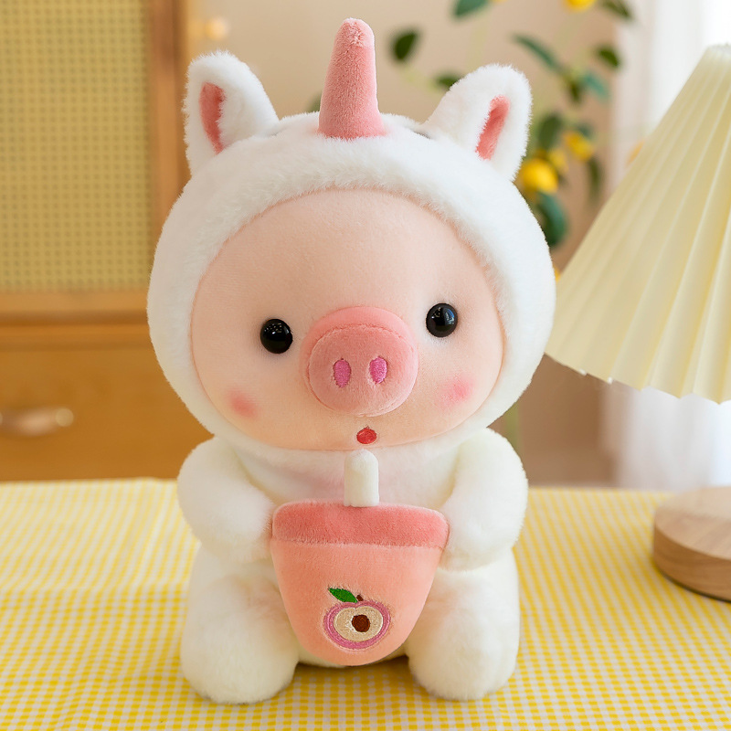 Cartoon animals transform into milk tea and pig plush toys25cm