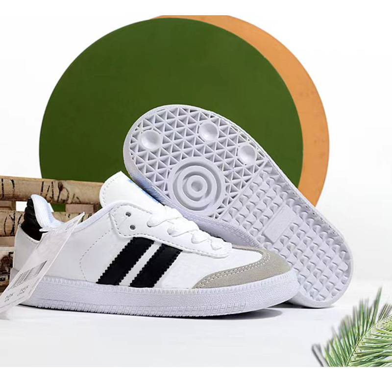 2024 Sapatos infantis casuais sambas correndo meninos tênis vegans crianças jovens jovens sapatos garotos crianças pré-colool treinadoras de goma de goma preto garotas brancas szie 24-37