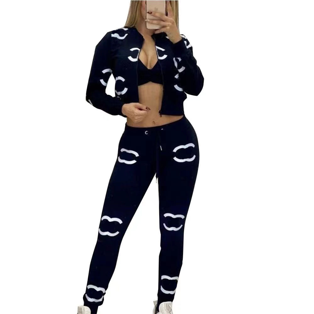 Women's Sportswear Autumn Designer Print Letters Women's Set Luxury Cardigan Top Sweatpants 2-Piece Set