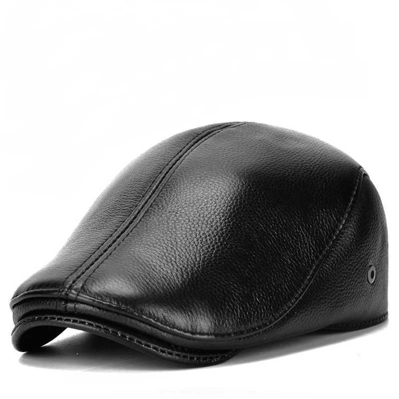 F4O1 BERETS HÄR MENS Outdoor Leather Hat Winter Berets Man Warm Ear Protection Cap 100% äkta läder Dad Hat Wholesale Leisure D24418