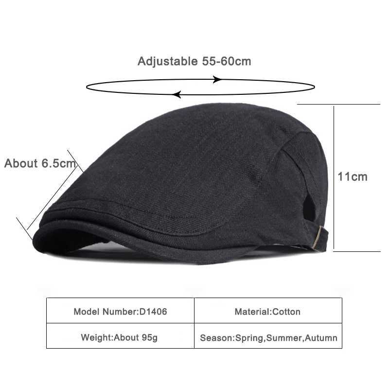 Bérets W2ti Béret d'été printemps pour hommes massifs noir gris coton plat Peaka Herringbone Cap Femmes d'extérieur soleil Ivy Hat Retro Newsboy Cap D24418