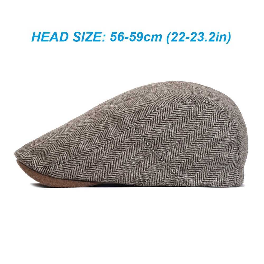 0JQA Berets Winter Dikke krantenjongen Cap Men Vintage Herringband Vrouwen Casual Stripe Berets Gatsby Flat Hat Peaked Cap Instelbare D240418