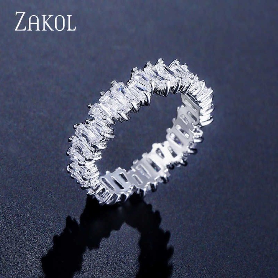Кольца группы Zakol Fashion Luxury MultyColor Charm Baguette Кубические циркониевые обручальные кольца для женщин T Shape Stone Party Jewelry FSRP2235N