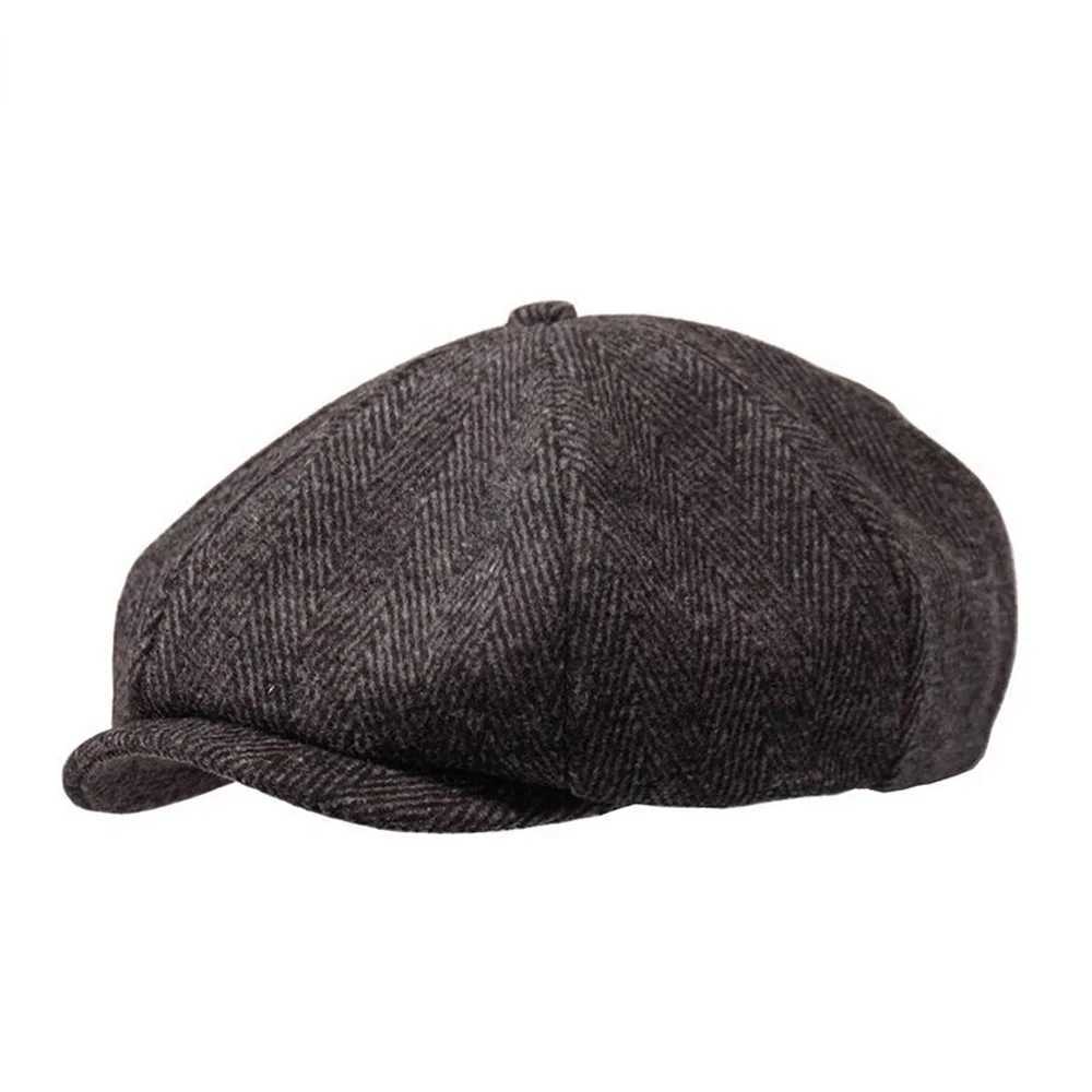 L5it Berets Newsboy Beret Wool Mens Hat Herringbone Flat Cap Casual Autumn Winter Tweed British Style Retro Mens Octagonal Hats and Cap D240418