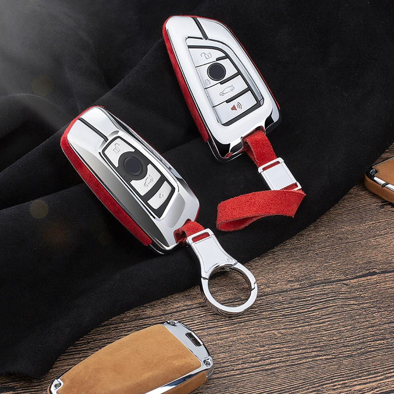 Hight Quality High-End Galvanized Eloy Suede Panel Car Key Cover Case för BMW 1 Series 3 Series 6 Series 7 Series X1 X4 GT 520 525 530