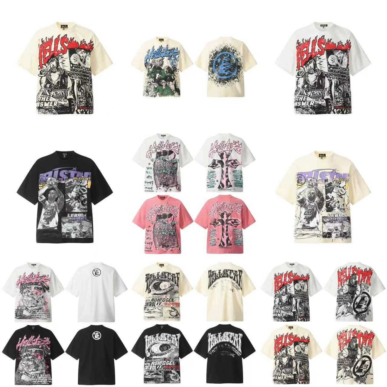 2024 American Hell Star High Street Hip Hop Manife com mangas curtas e feminino T-shirt Dark T-shirt VTG Summer