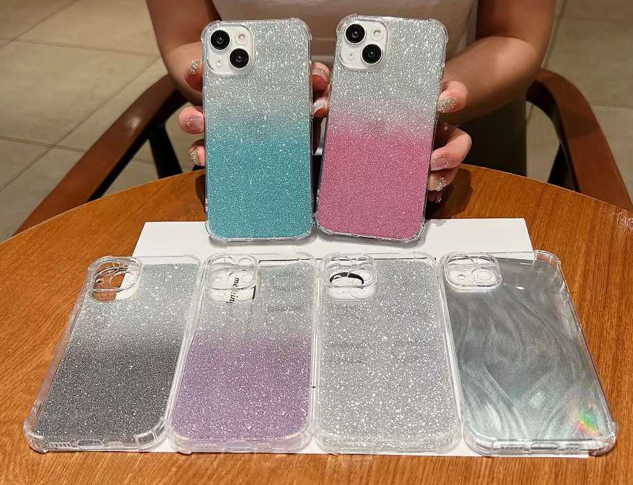 iPhone 15 Pro Max 14 Plus 용 Bling Glitter 소프트 TPU 충격 방지 케이스 13 12 11 X XS XR 8 7 6 고급 고급 구멍 4 모퉁이 스파클 휴대 전화 커버 스킨